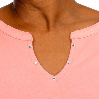 Thumbnail 2: Coral Bay Women's Plus Split Neckline Rhinestone Short Sleeve Top 