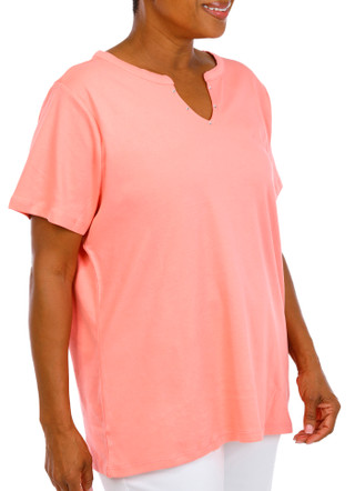Thumbnail 3: Coral Bay Women's Plus Split Neckline Rhinestone Short Sleeve Top 