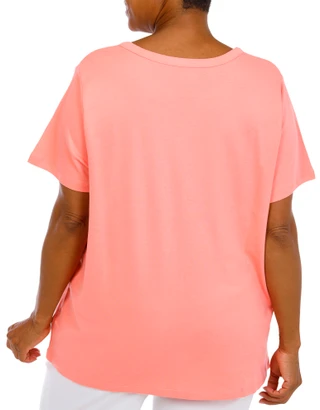 Thumbnail 4: Coral Bay Women's Plus Split Neckline Rhinestone Short Sleeve Top 