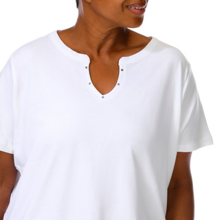 Thumbnail 2: Coral Bay Women's Plus Split Neckline Rhinestone Short Sleeve Top 