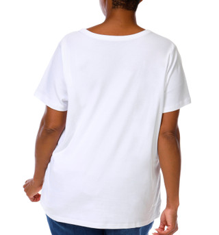 Thumbnail 3: Coral Bay Women's Plus Split Neckline Rhinestone Short Sleeve Top 