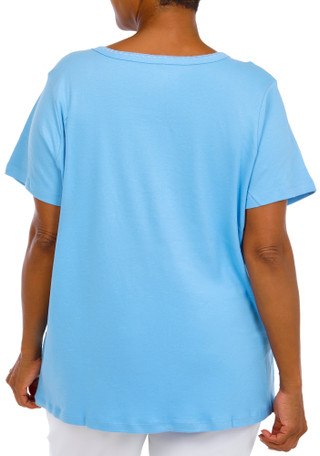 Thumbnail 3: Coral Bay Women's Plus Square Neckline Lace Trim Short Sleeve Top 