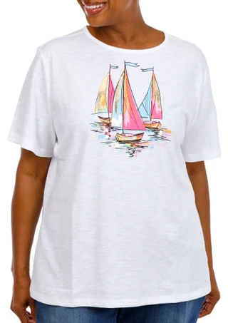 Thumbnail 1: Coral Bay Women's Plus V-Neck Short Sleeve Top 
