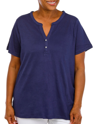 Thumbnail 1: Coral Bay Women's Plus Henley Short Sleeve Tee 