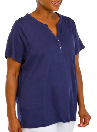 Thumbnail 4: Coral Bay Women's Plus Henley Short Sleeve Tee 