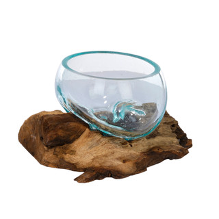 Thumbnail 2: JD YEATTS 6 in Glass Bowl on Wood Home Accent 
