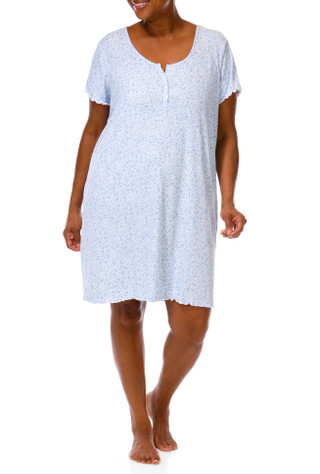 Thumbnail 1: Laura Ashley Plus Short Sleeve Henley Sleepshirt 