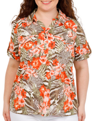 Thumbnail 1: Coral Bay Women's Plus 2 Pocket Button Collar Top 