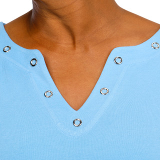 Thumbnail 3: Coral Bay Women's Plus V-Neckline Grommets Short Sleeve Top 