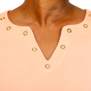 Thumbnail 3: Coral Bay Women's Plus V-Neckline Grommets Short Sleeve Top 