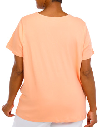 Thumbnail 4: Coral Bay Women's Plus V-Neckline Grommets Short Sleeve Top 