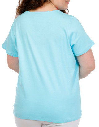 Thumbnail 3: Coral Bay Women's Plus V-Neckline Grommets Short Sleeve Top 
