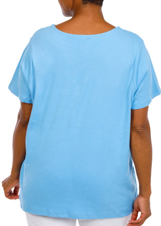 Thumbnail 4: Coral Bay Women's Plus V-Neckline Grommets Short Sleeve Top 