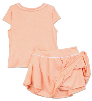 Thumbnail 2: RBX Little Girls Active 2 Pc Ribbed Tiered Skort Set 
