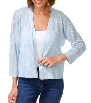 Thumbnail 1: ADRIENNE VITTADINI Women's Open Front Perforated Long Sleeve Sweater 