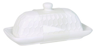 Thumbnail 1: MARKET FINDS White Honeycomb Textured Butter Dish 