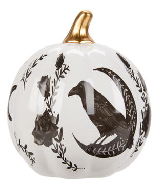 Thumbnail 1: Magical Season 7 in Black Crow & Moon Ceramic Pumpkin Halloween Decor 