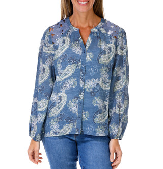 Thumbnail 1: Hope & Harlow Women's Paisley Print Long Sleeve Button Down Top  