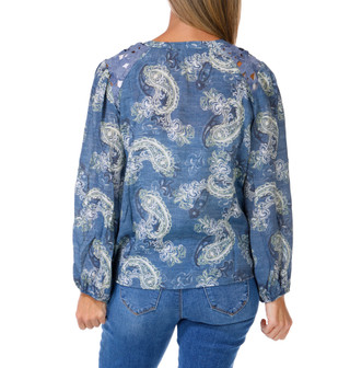 Thumbnail 2: Hope & Harlow Women's Paisley Print Long Sleeve Button Down Top  