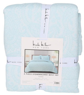 Thumbnail 1: Nicole Miller King 3 Pc Stonewashed Textured Quilt Set 