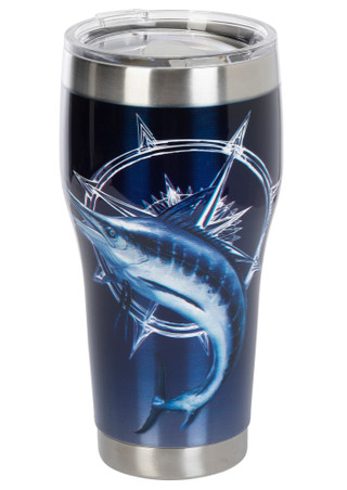 Thumbnail 1: REEL LEGENDS 30 oz Marlin Compass Stainless Steel Tumbler 