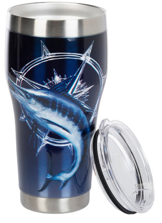 Thumbnail 3: REEL LEGENDS 30 oz Marlin Compass Stainless Steel Tumbler 