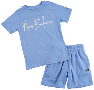 Thumbnail 1: New Balance Big Boy's 2 Pc Short Sleeve Logo Script Tee Short Set 