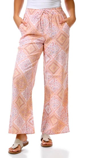 Thumbnail 1: Pink Rose Juniors Wide Leg Print Pants 