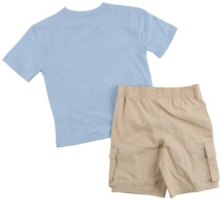 Thumbnail 2: Kids Headquarters Little Boy's 2 Pc Short Sleeve Shark Tee Cargo Set 