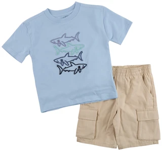 Thumbnail 1: Kids Headquarters Little Boy's 2 Pc Short Sleeve Shark Tee Cargo Set 