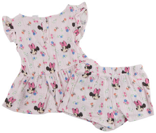 Thumbnail 2: Minnie Mouse Little Girl's 2 Pc Ruffle Sleeve Minnie Floral Short Set 