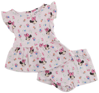 Thumbnail 1: Minnie Mouse Little Girl's 2 Pc Ruffle Sleeve Minnie Floral Short Set 