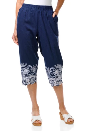 Thumbnail 1: Coral Bay Petite Embroidered Hem Capris 
