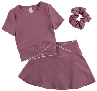 Thumbnail 1: 90 Degree Big Girl's 3 Pc Short Sleeve Crossover Pipping Top Skort Set 