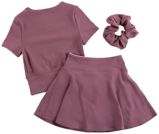 Thumbnail 2: 90 Degree Big Girl's 3 Pc Short Sleeve Crossover Pipping Top Skort Set 