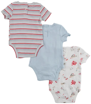 Thumbnail 2: SHABBY CHIC Baby Boy's 3 Pk Short Sleeve Carnival Onesie Set 