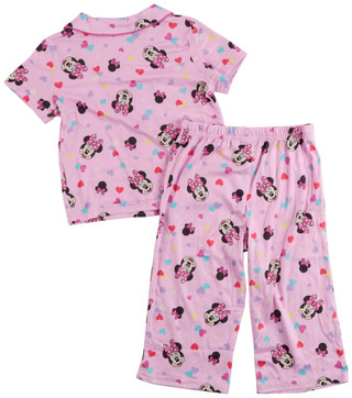 Thumbnail 2: Minnie Mouse Toddler Girl's Short Sleeve Minnie Heart Pajama Pant Set 