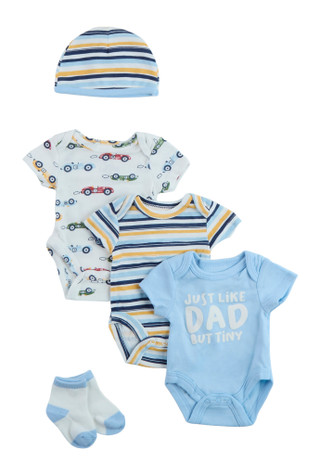 Thumbnail 1: Baby Essentials Baby Boy's 5 Pc Onesies, Hat & Socks Set 