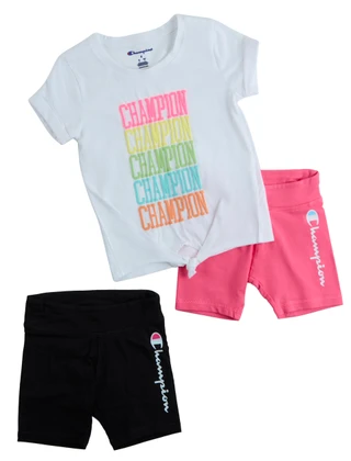 Thumbnail 1: Champion Little Girl's 3 Pc Tee & Shorts Set  