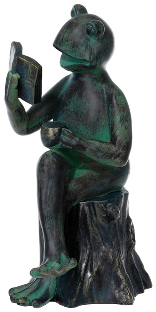 Thumbnail 1: TURTLE KING CORP Reading Frog Garden Statue 