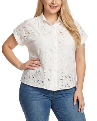Thumbnail 1: Ny Collection Plus Size Short Sleeve Eyelet Blouse 