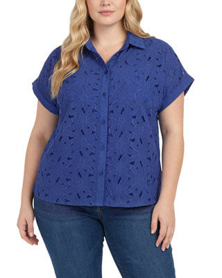 Thumbnail 1: Ny Collection Plus Size Short Sleeve Eyelet Blouse 