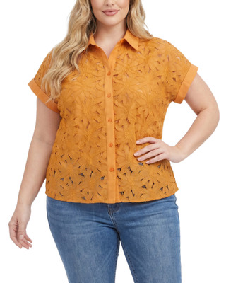 Thumbnail 1: Ny Collection Plus Size Short Sleeve Eyelet Blouse 
