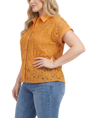 Thumbnail 2: Ny Collection Plus Size Short Sleeve Eyelet Blouse 