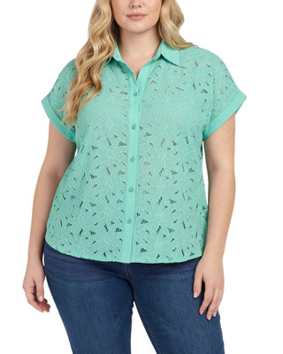 Thumbnail 1: Ny Collection Plus Size Short Sleeve Eyelet Blouse 