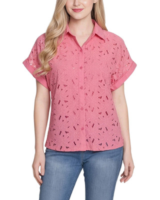Thumbnail 1: Ny Collection Petite Short Sleeve Eyelet Blouse 