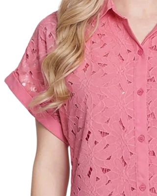 Thumbnail 3: Ny Collection Petite Short Sleeve Eyelet Blouse 