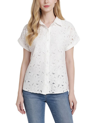 Thumbnail 1: Ny Collection Petite Short Sleeve Eyelet Blouse 
