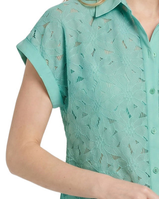 Thumbnail 3: Ny Collection Petite Short Sleeve Eyelet Blouse 