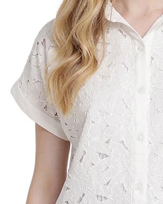 Thumbnail 4: Ny Collection Petite Short Sleeve Eyelet Blouse 